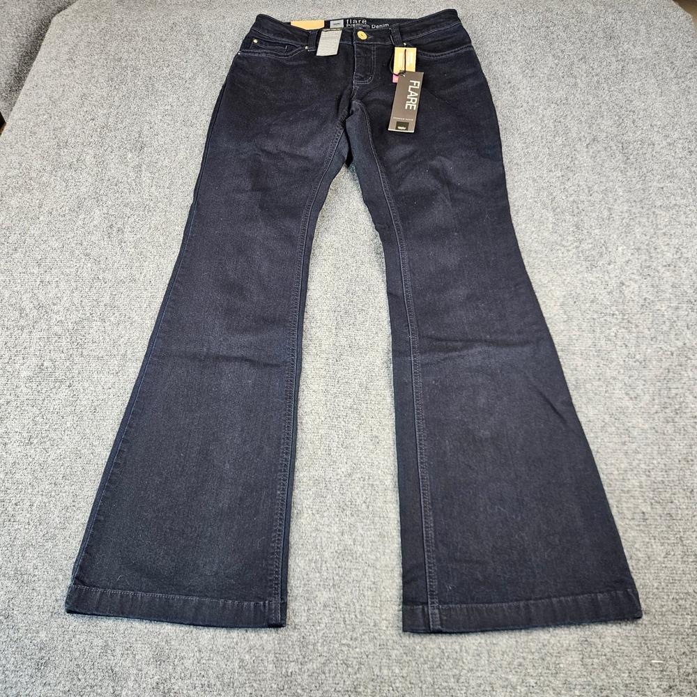 Mossimo Premium Denim Flare Jeans Womens 8 Dark Indigo Curvy Mid Waist New